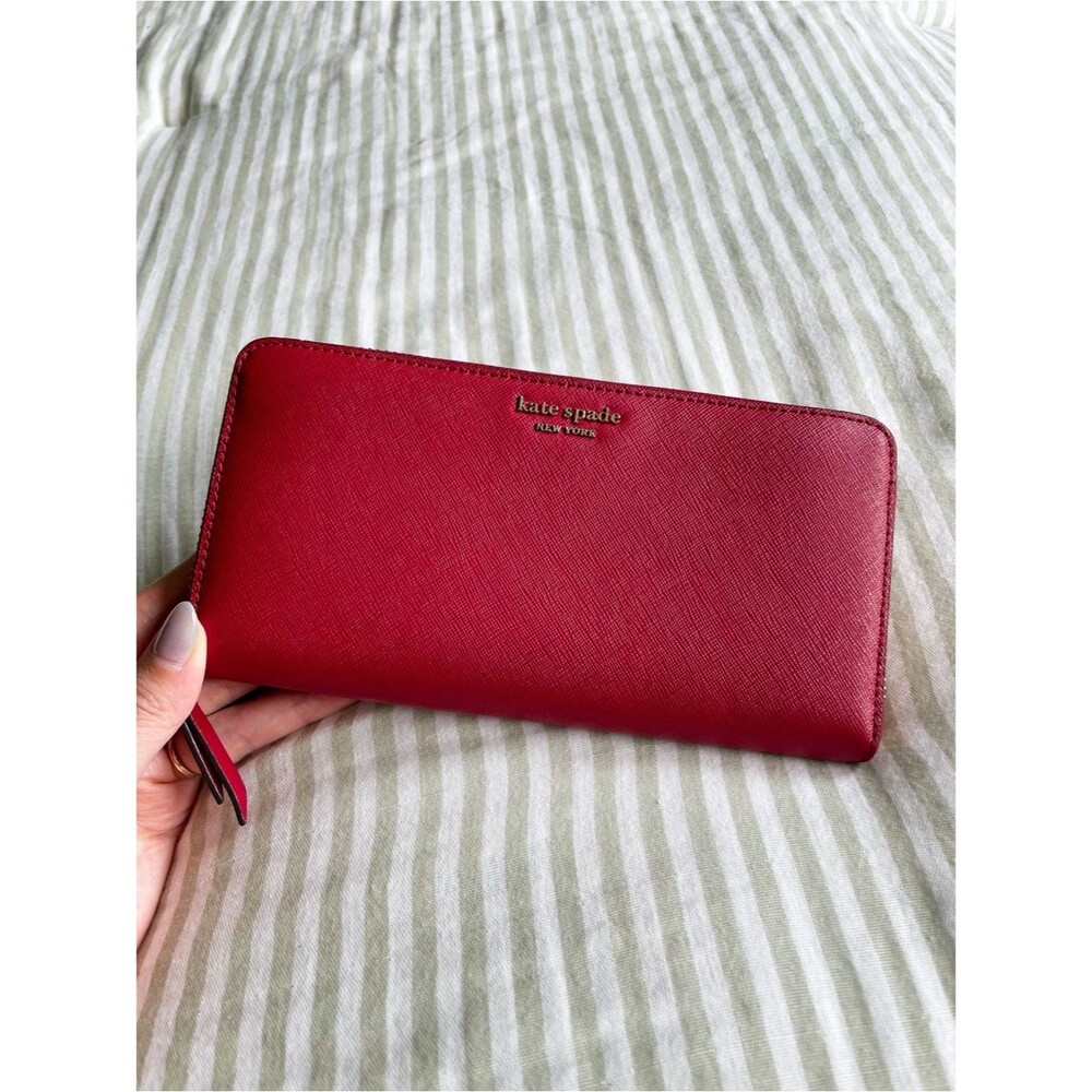 Kate Spade Cameron Large Zip Around Wallet Rosso Red Colorblock Accordion